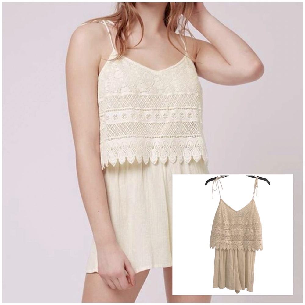 TOPSHOP Crochet Lace & Crinkled Gauze Romper